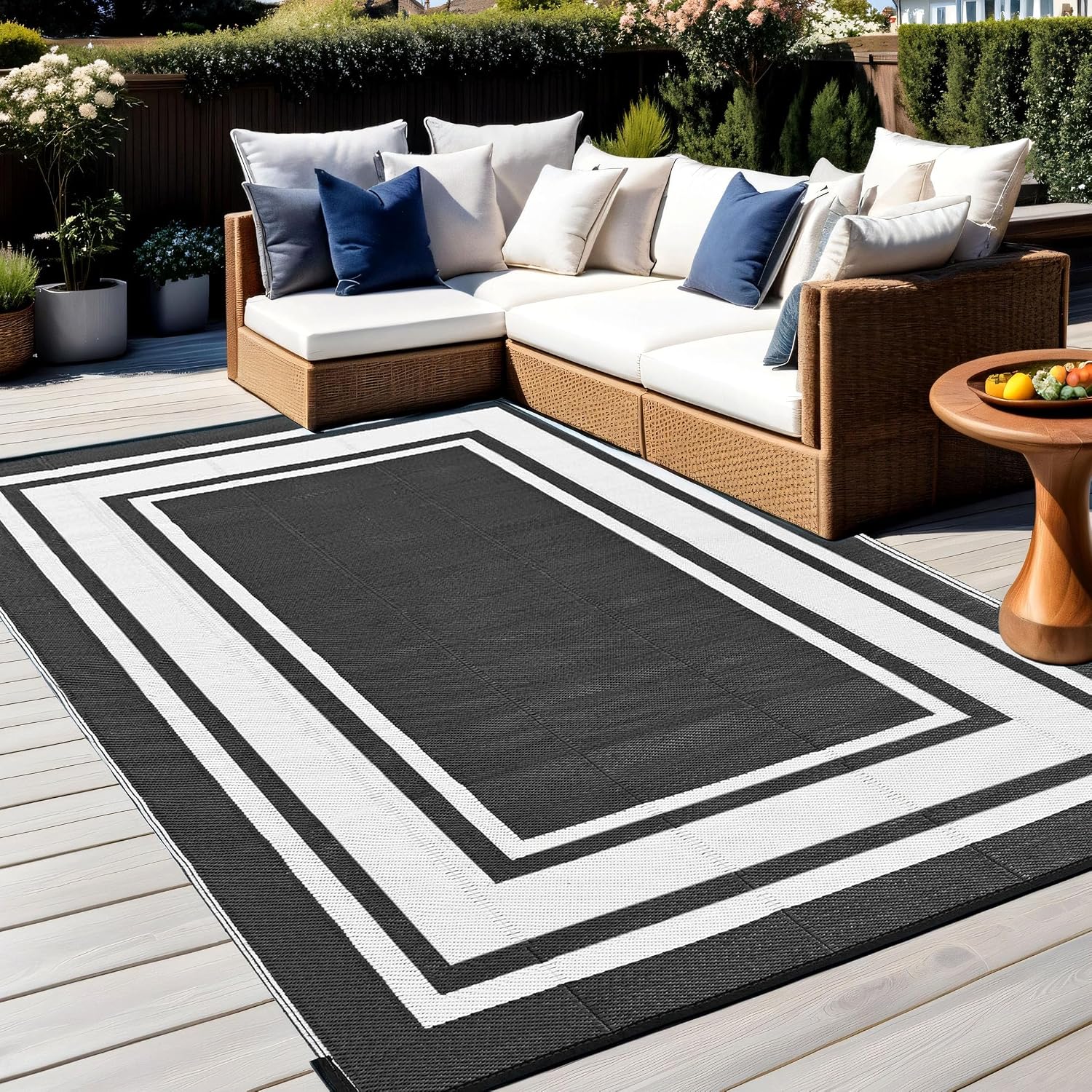 Reversible Waterproof 8x10 Plastic Straw Outdoor Patio Rug