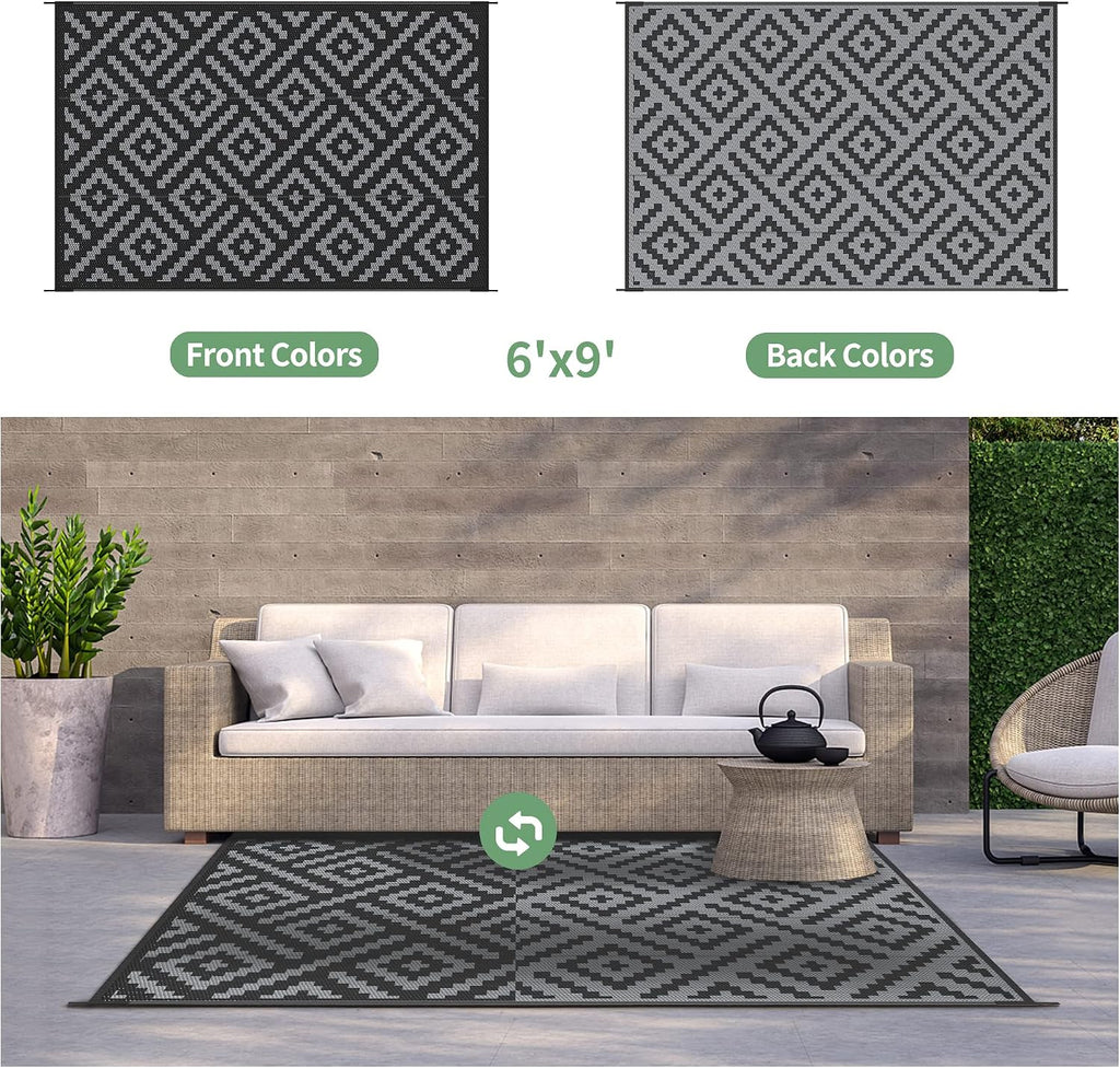 Reversible Waterproof 6x9 Plastic Straw Outdoor Patio Rug