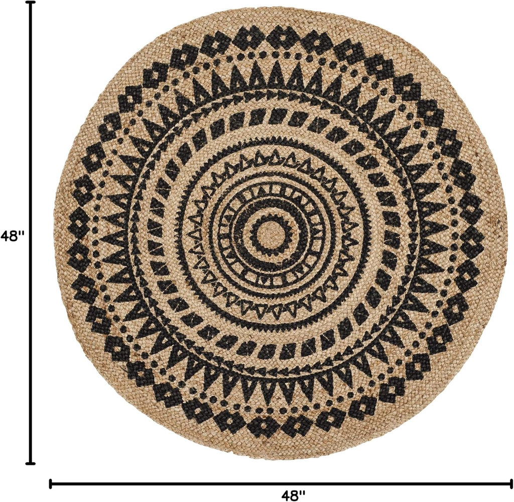 Handmade Braided Boho Jute Round High Traffic Area Rug