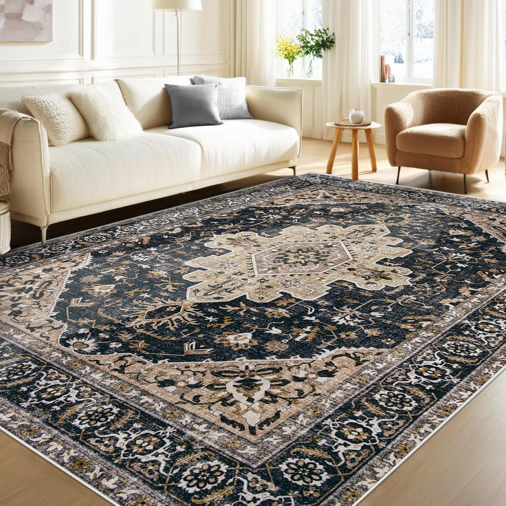 Retro Medallion 6x9 Washable Non Slip Low Pile Rug