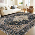 Retro Medallion 6x9 Washable Non Slip Low Pile Rug