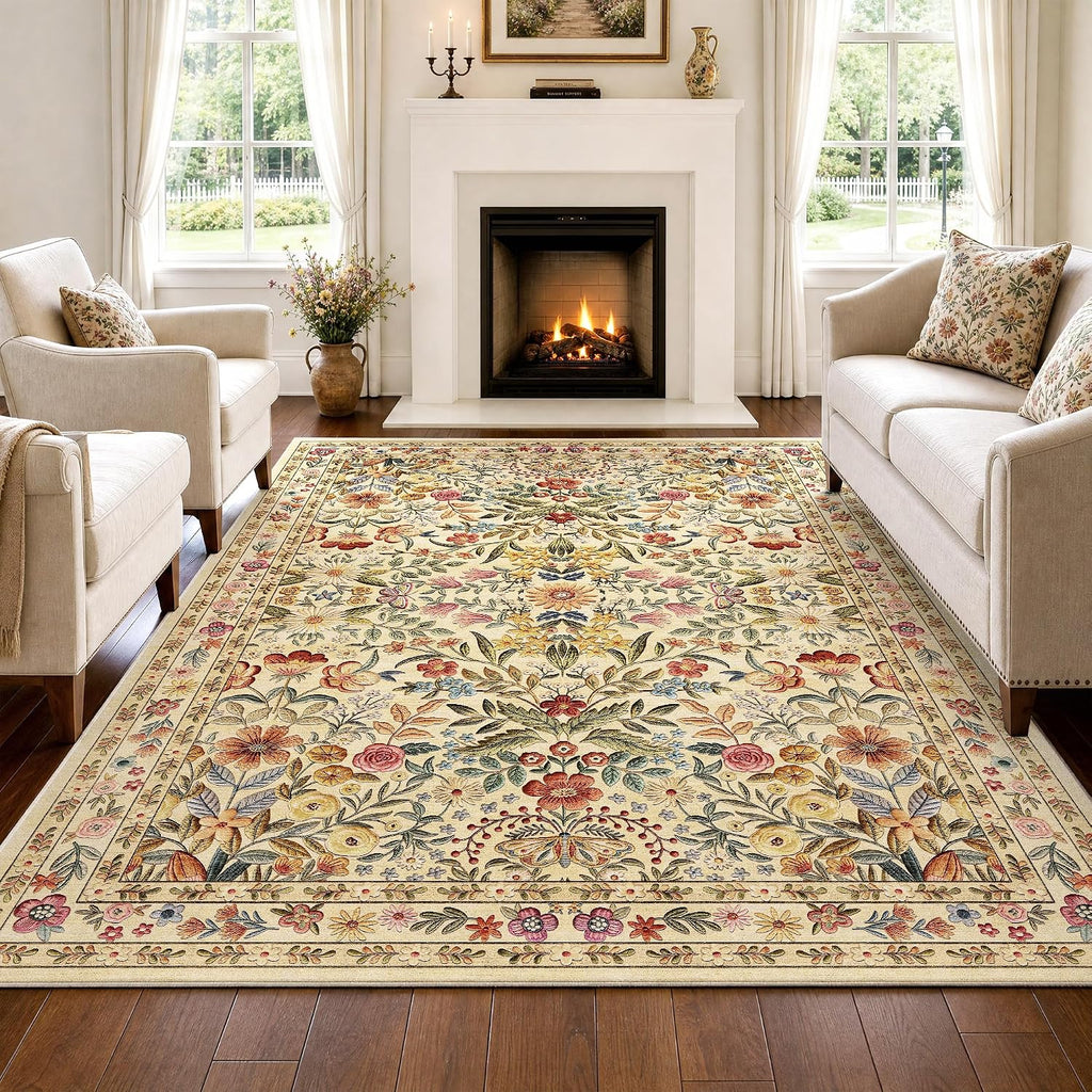 Vintage Boho 5x7 Floral Washable Non Slip Area Rug
