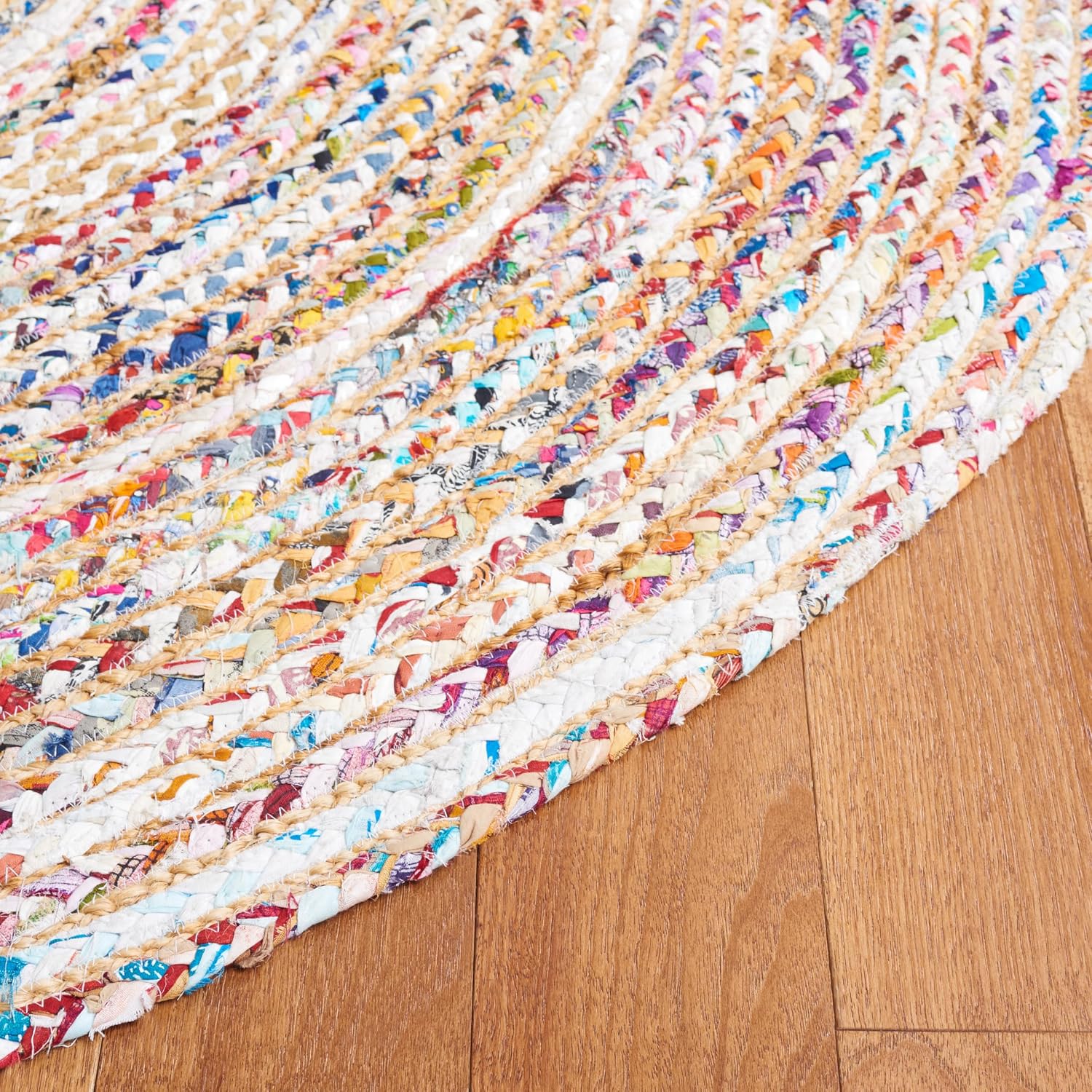 Braided Jute Cotton Round Beige Handwoven Area Rug