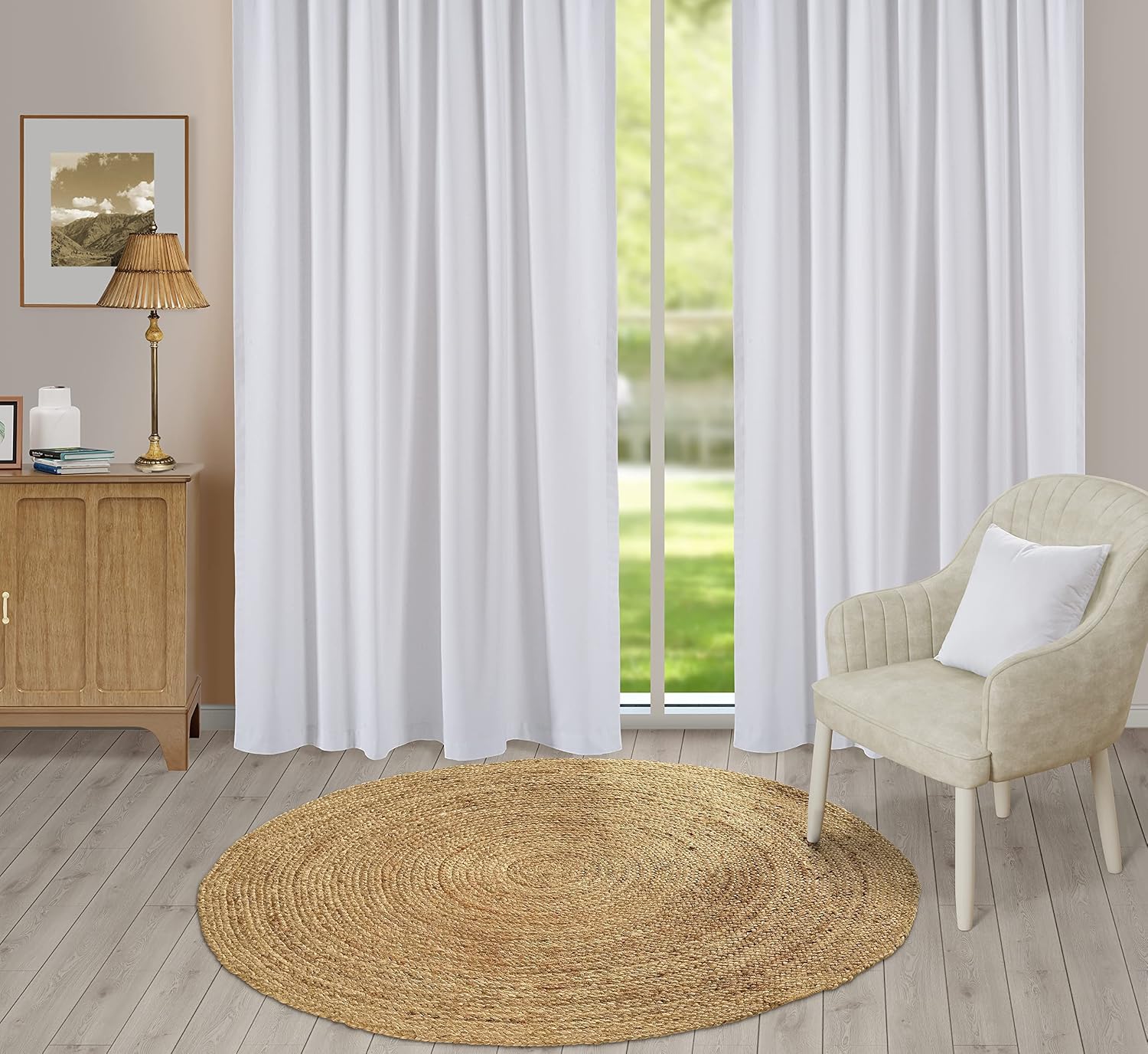 Handwoven Reversible Boho Jute Round Eco Farmhouse Area Rug