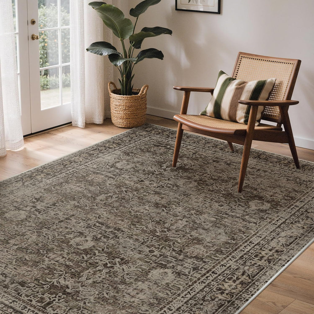 Vintage Floral 6x9 Washable Stain Resistant Area Rug