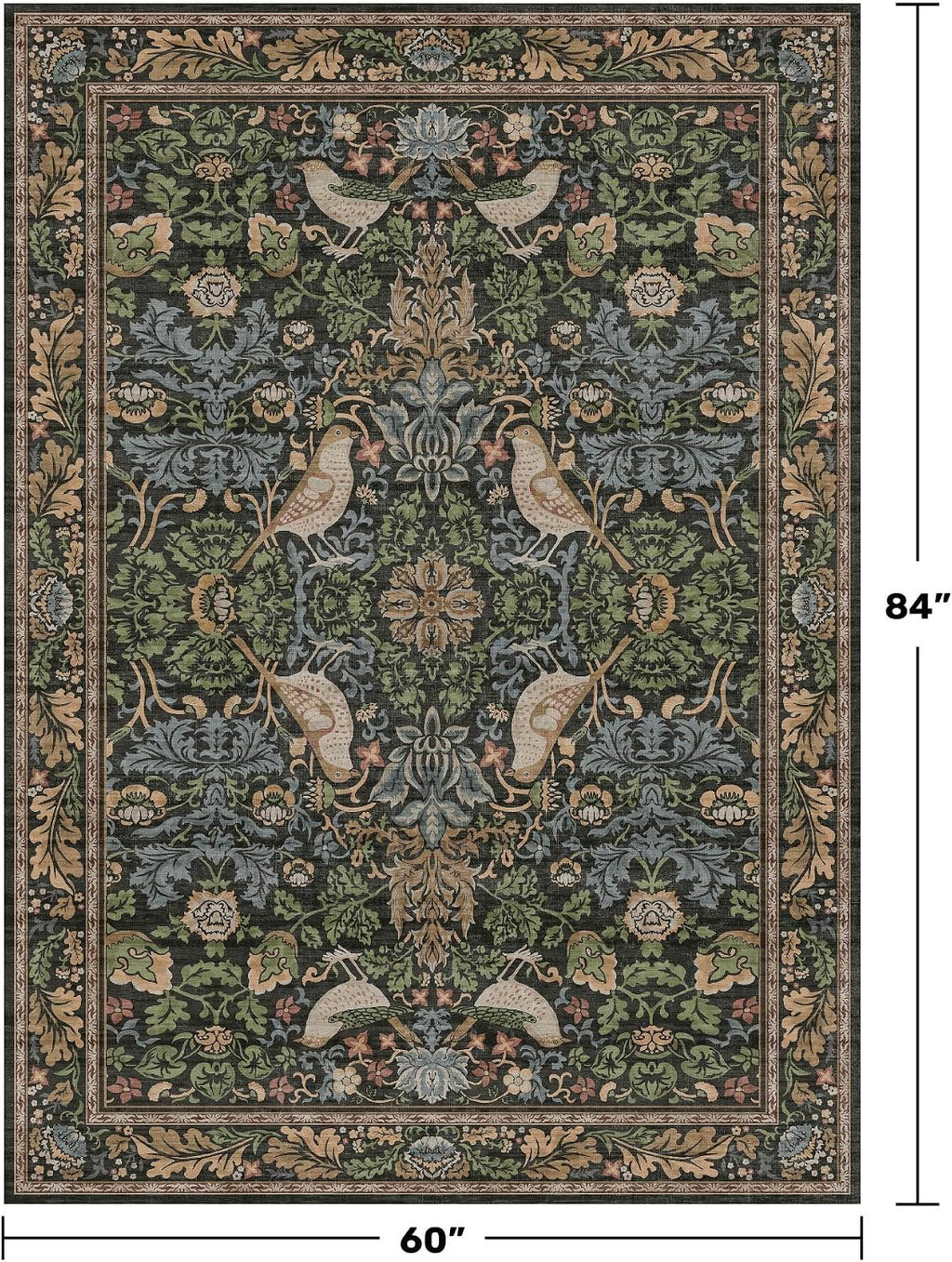 Vintage Floral 5x7 Stain Resistant Non Slip Area Rug