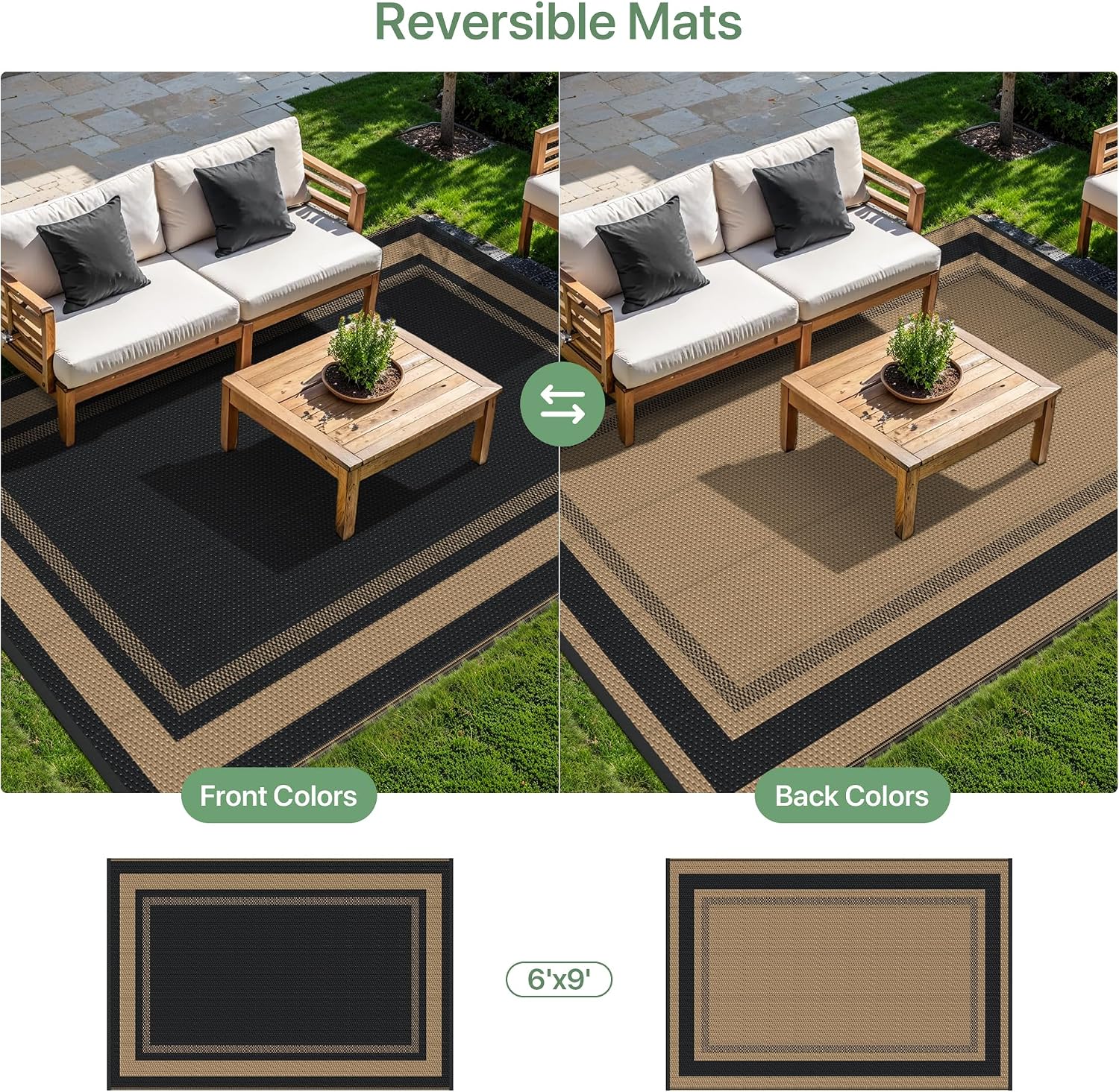 Foldable Reversible 6x9 Waterproof Plastic Outdoor Rug