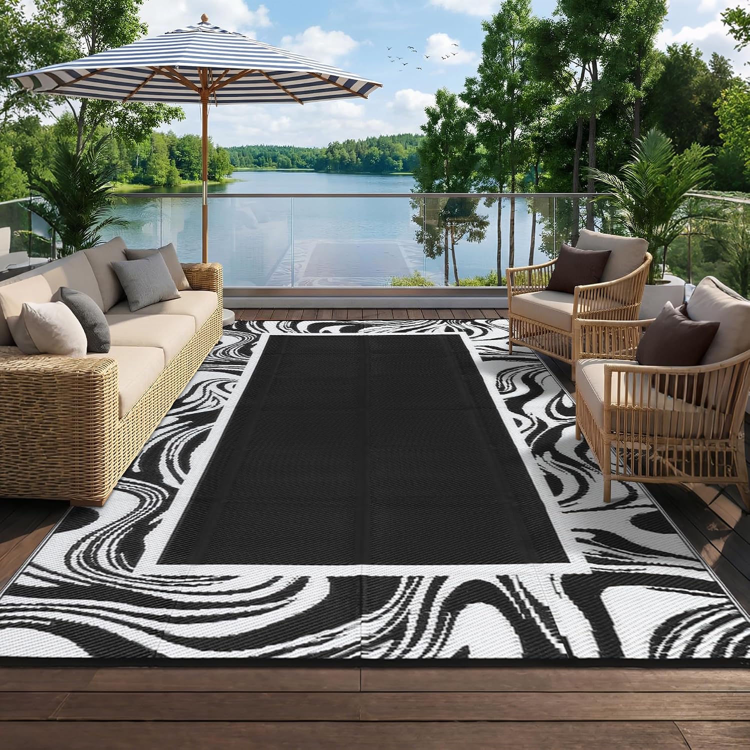 Quick Dry Reversible 5x8 Plastic Straw Outdoor Rug