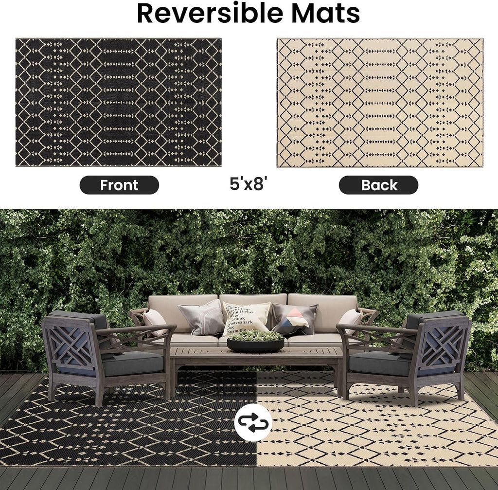 Reversible Boho 5x8 Waterproof Plastic Straw Outdoor Rug