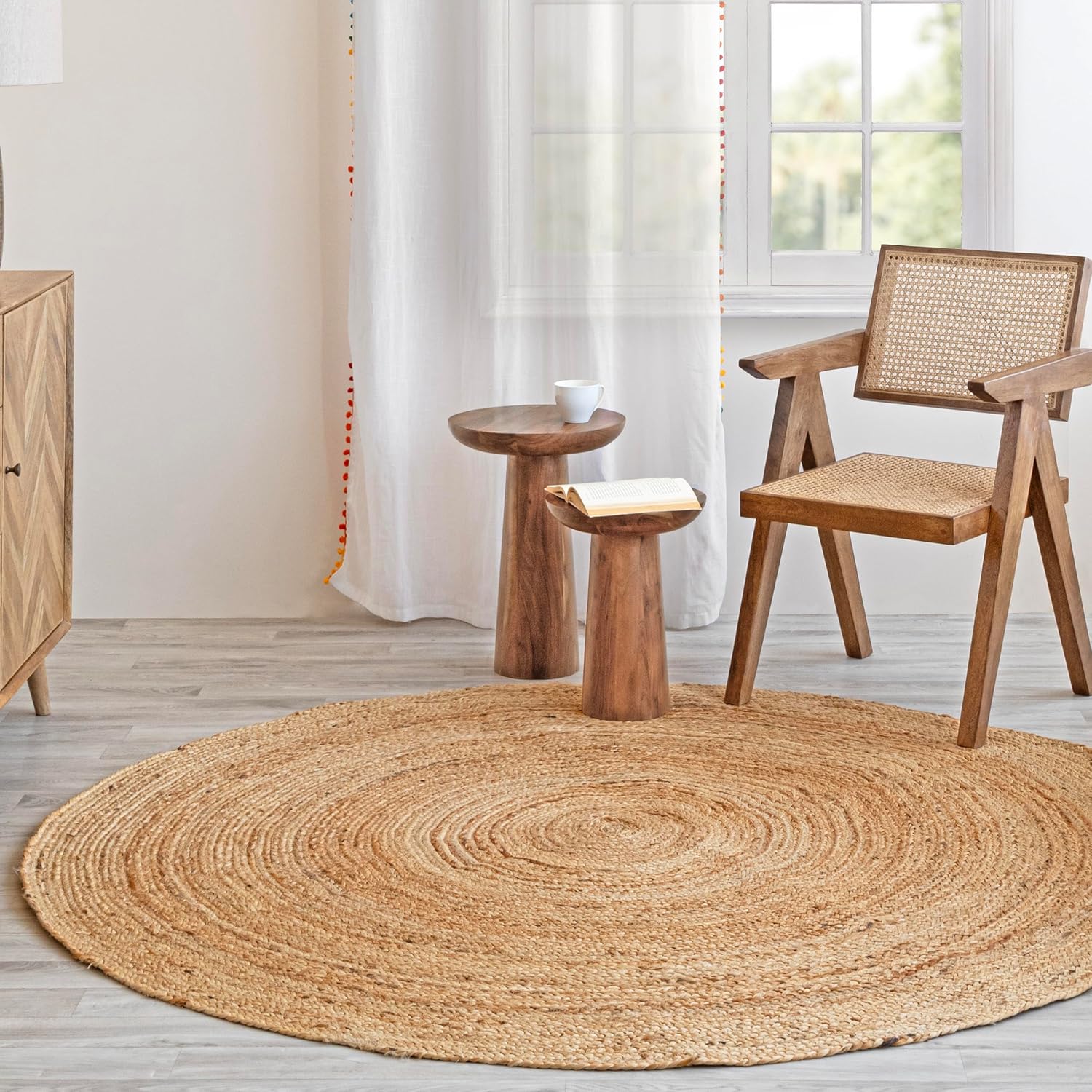 Handwoven Reversible Eco Jute Round Boho Farmhouse Area Rug