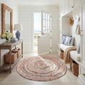 Braided Jute Cotton Round Beige Handwoven Area Rug