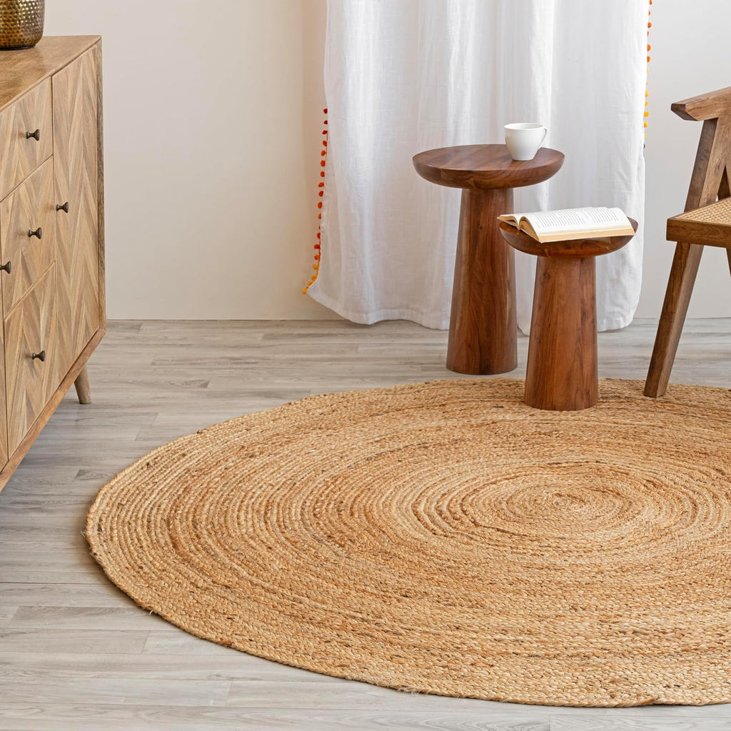Handwoven Reversible Eco Jute Round Boho Farmhouse Area Rug