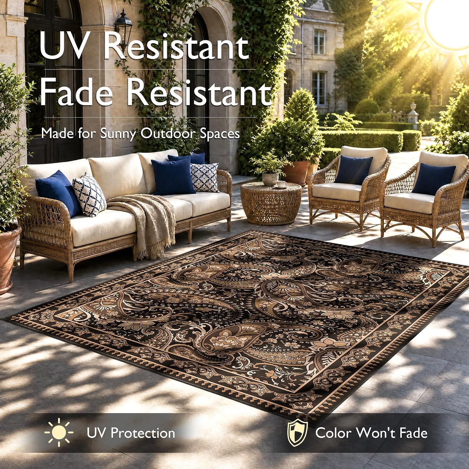 Paisley UV Resistant 4x6 Boho Waterproof Outdoor Rug