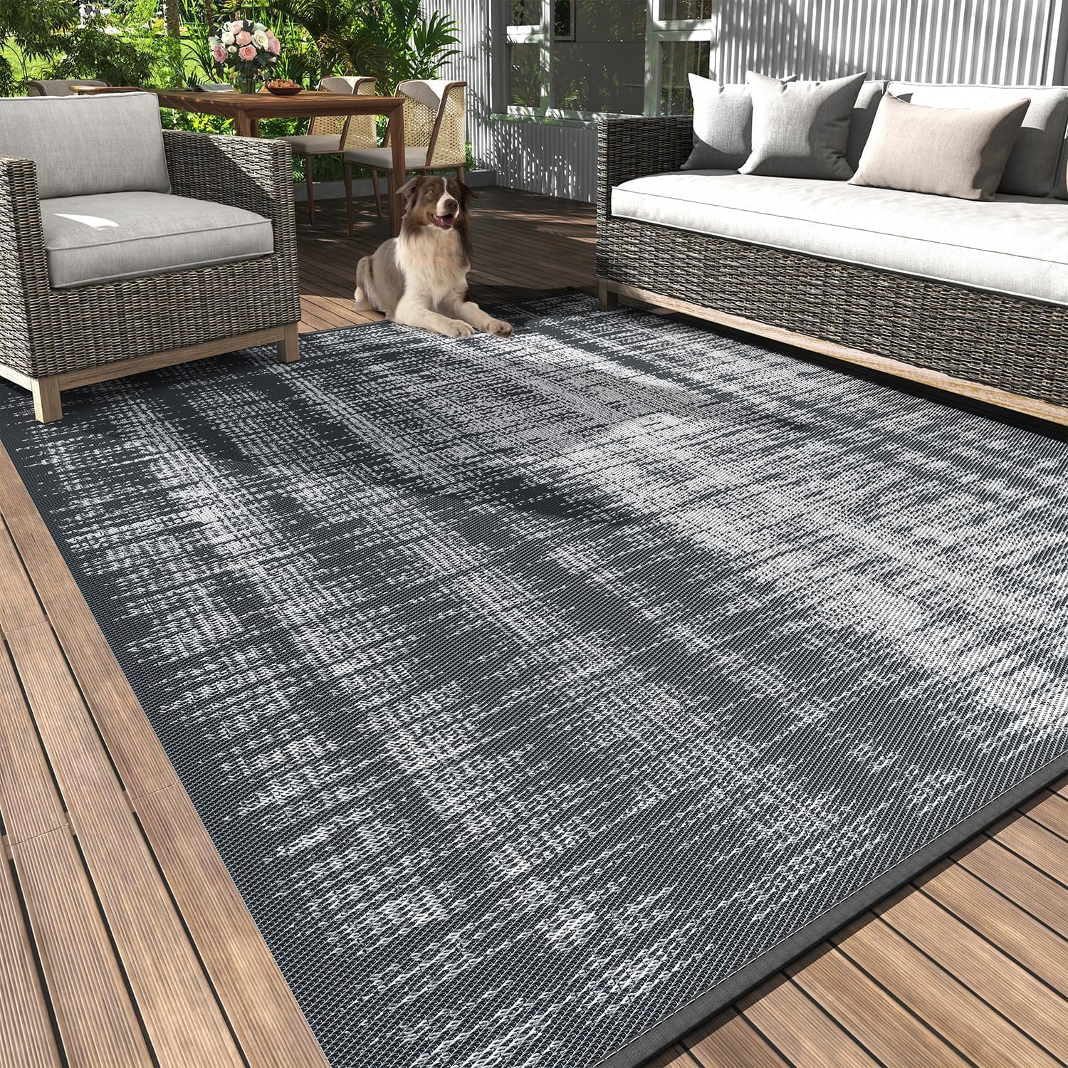 Reversible Waterproof 5x8 Plastic Straw Outdoor Patio Rug