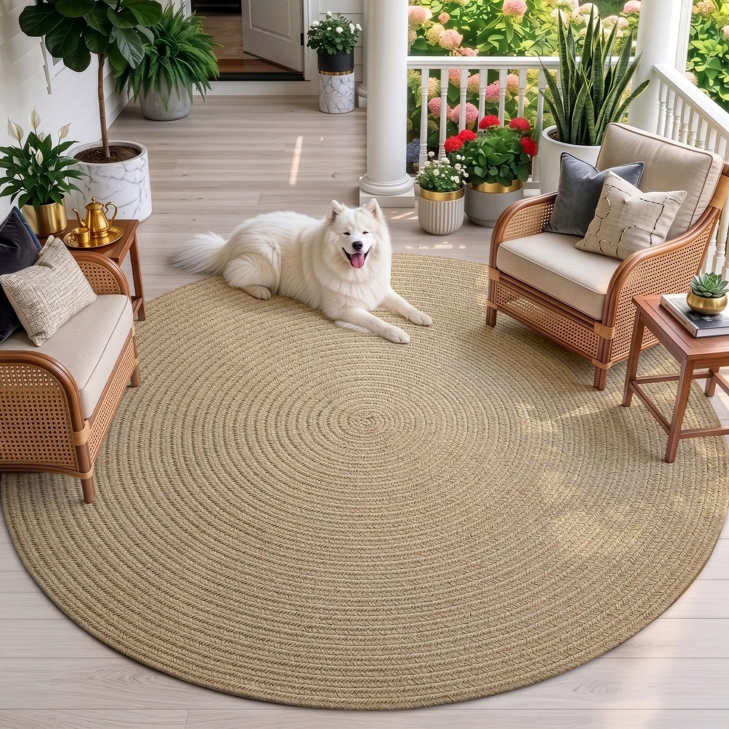 Braided Natural Jute Round No Shed Farmhouse Area Rug