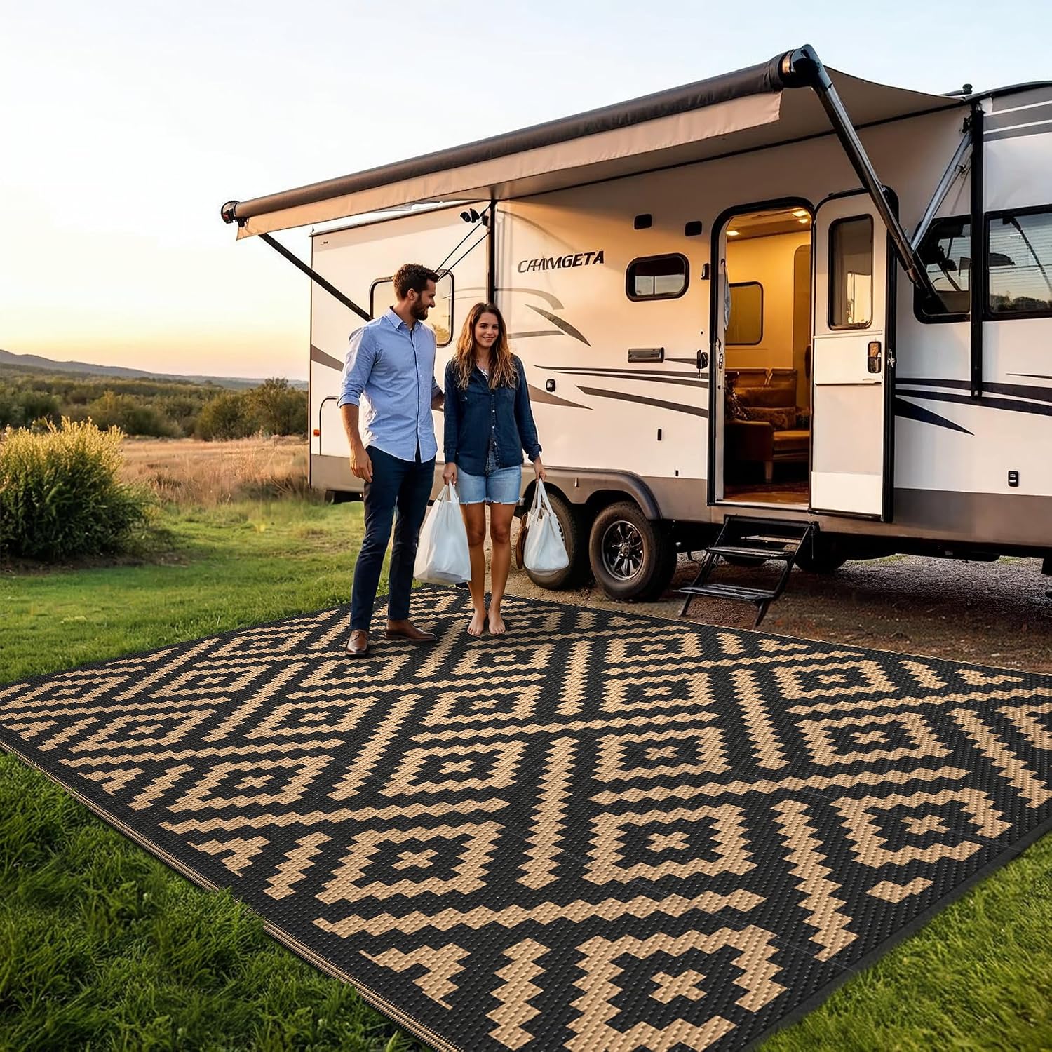 Foldable Reversible 6x9 Waterproof Plastic Outdoor Rug