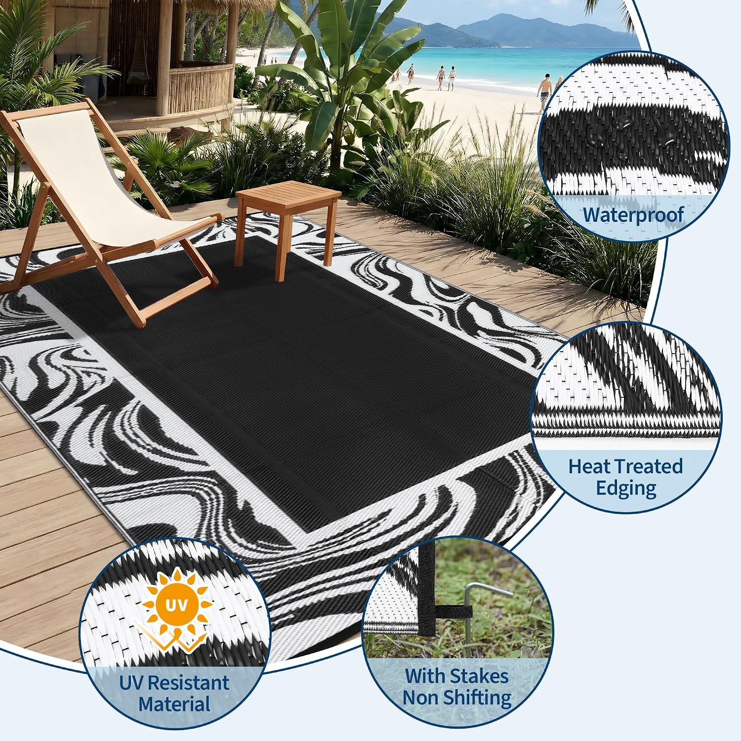 Quick Dry Reversible 5x8 Plastic Straw Outdoor Rug