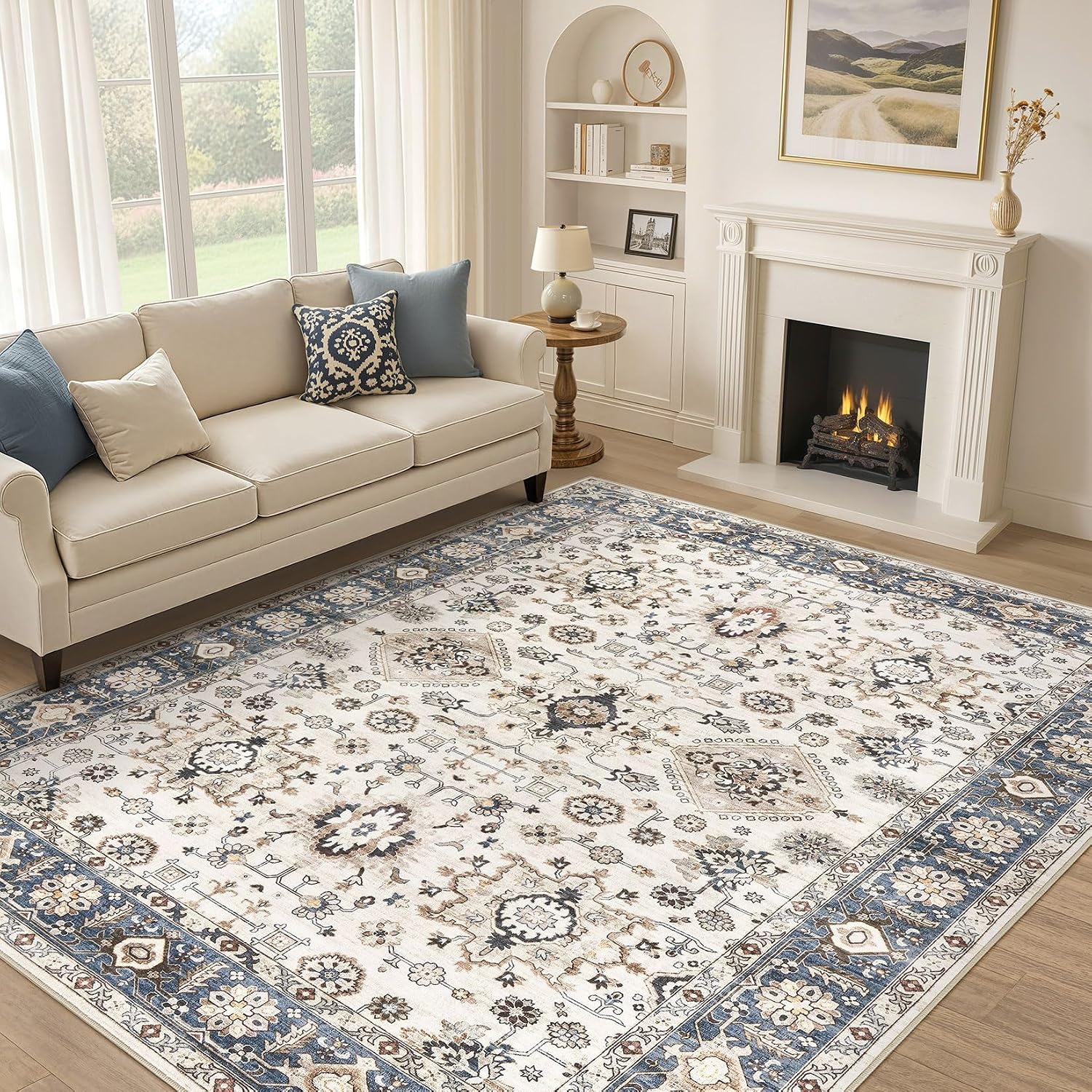 Vintage 10x12 Washable Stain Resistant Non Slip Area Rug