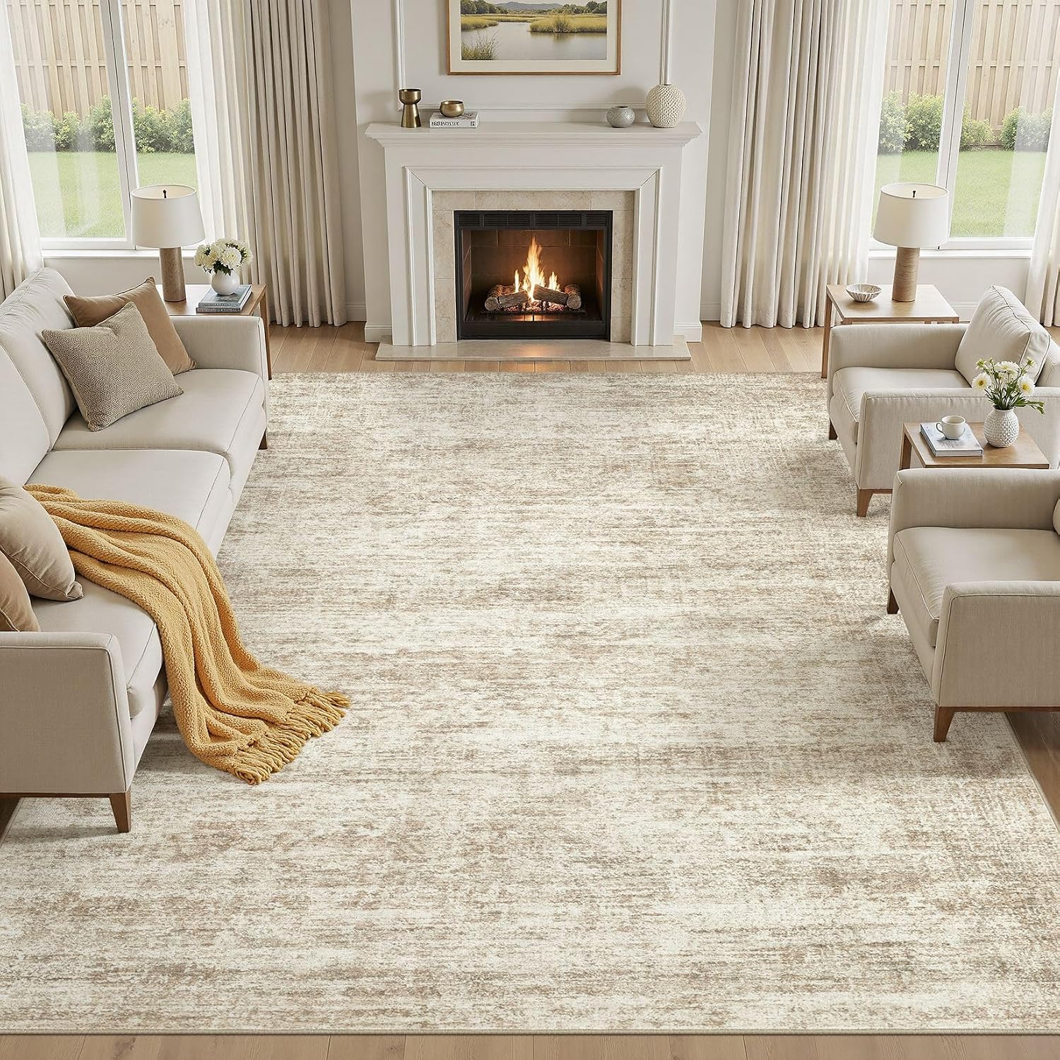 Abstract Distressed 8x10 Washable Stain Resistant Rug