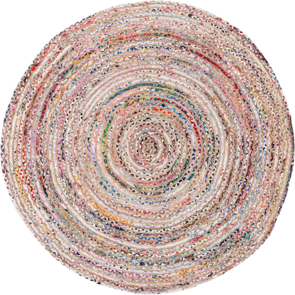 Braided Jute Cotton Round Beige Handwoven Area Rug