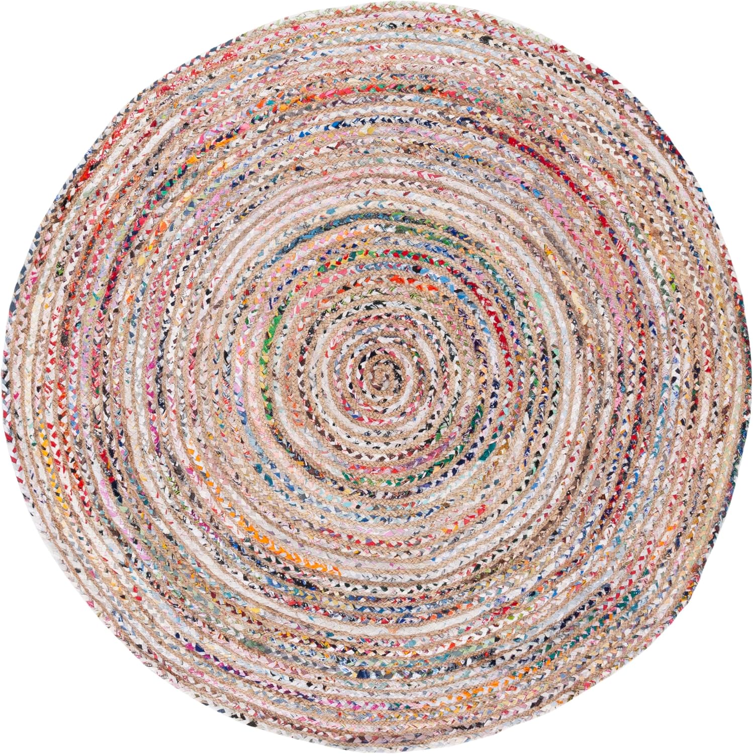 Braided Jute Cotton Round Beige Handwoven Area Rug