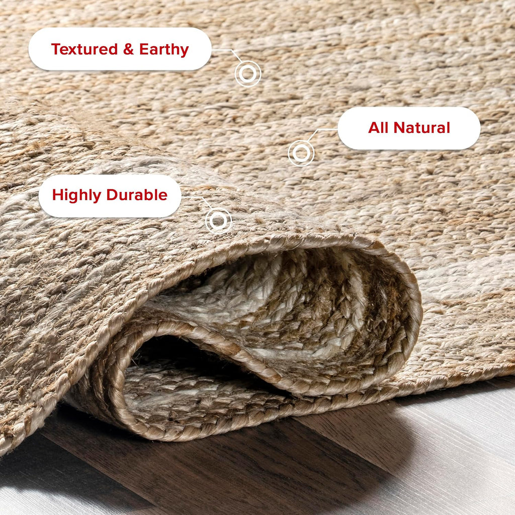 Coastal Braided Jute Round Off White Area Accent Rug