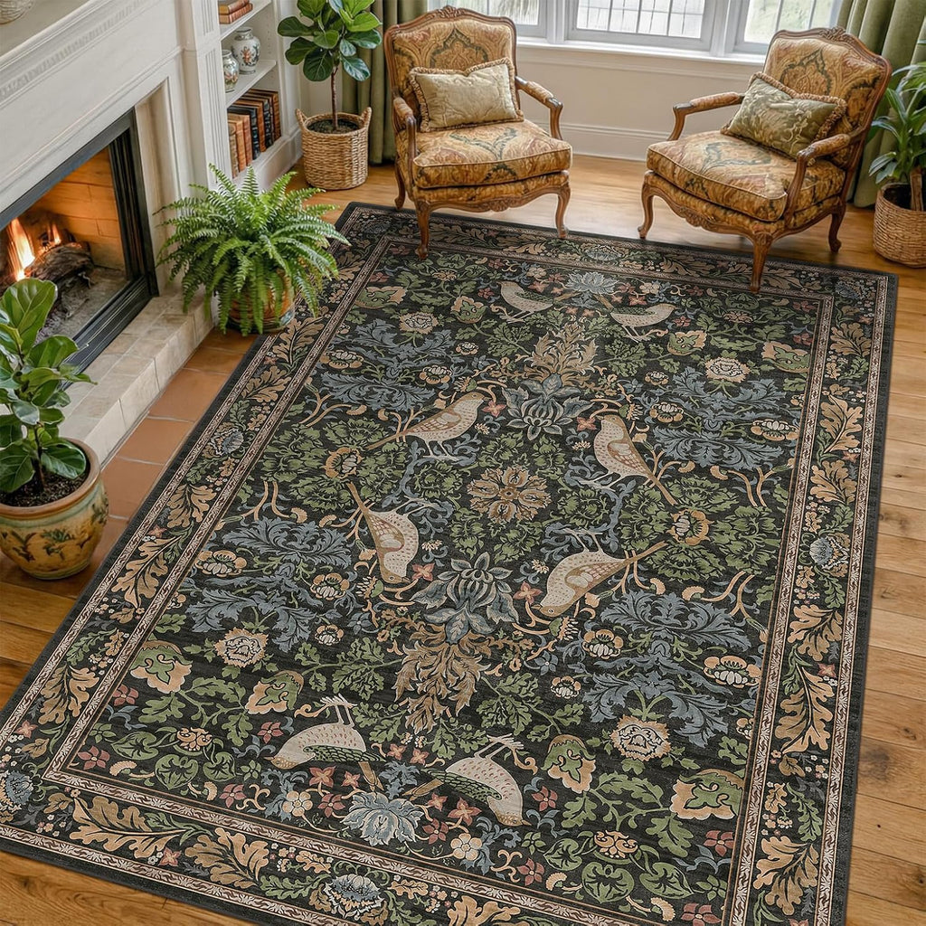 Vintage Floral 5x7 Stain Resistant Non Slip Area Rug