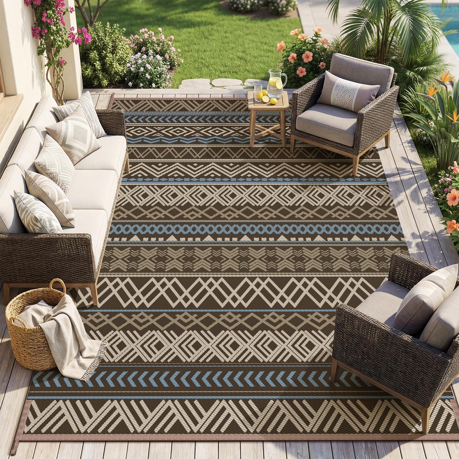 Reversible Waterproof 5x8 Outdoor Patio Camping Area Rug