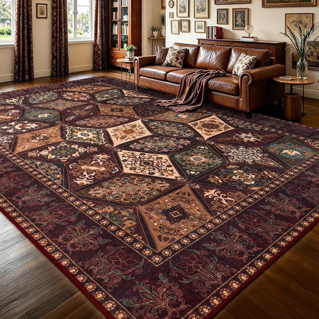 Vintage Floral 6x9 Washable Non Slip Low Pile Rug