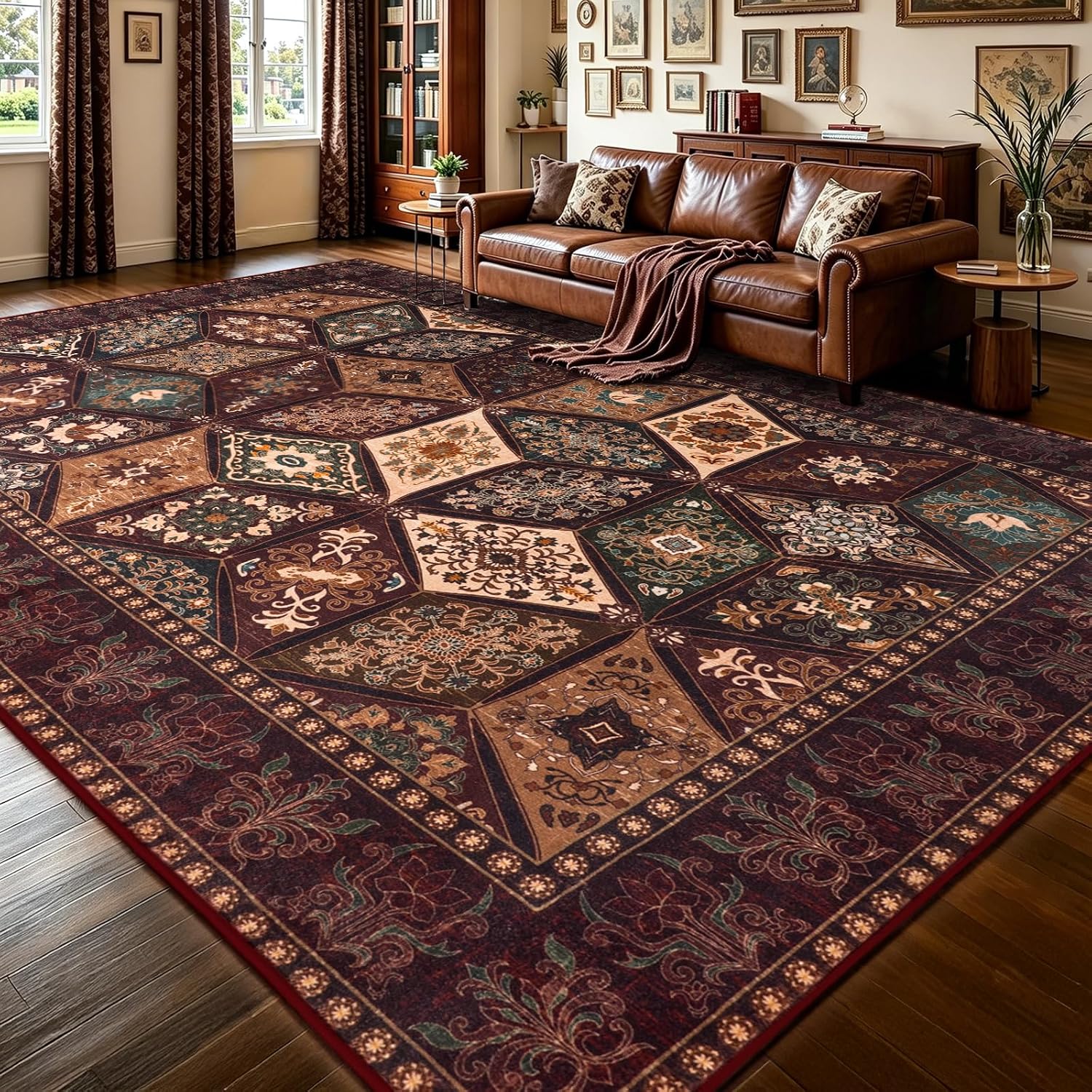 Vintage Floral 6x9 Washable Non Slip Low Pile Rug
