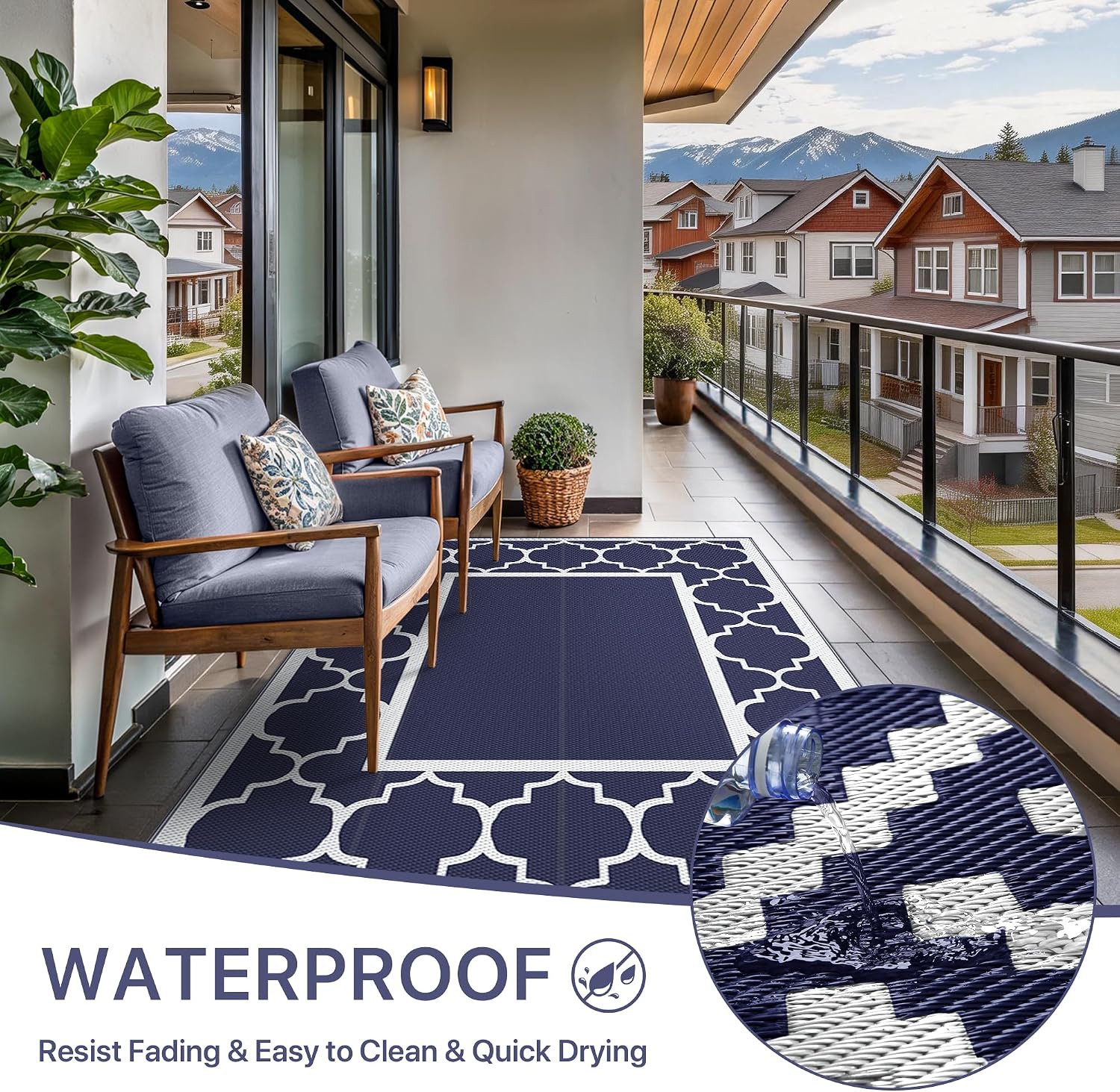 Foldable Reversible 5x8 Waterproof Plastic Outdoor Rug