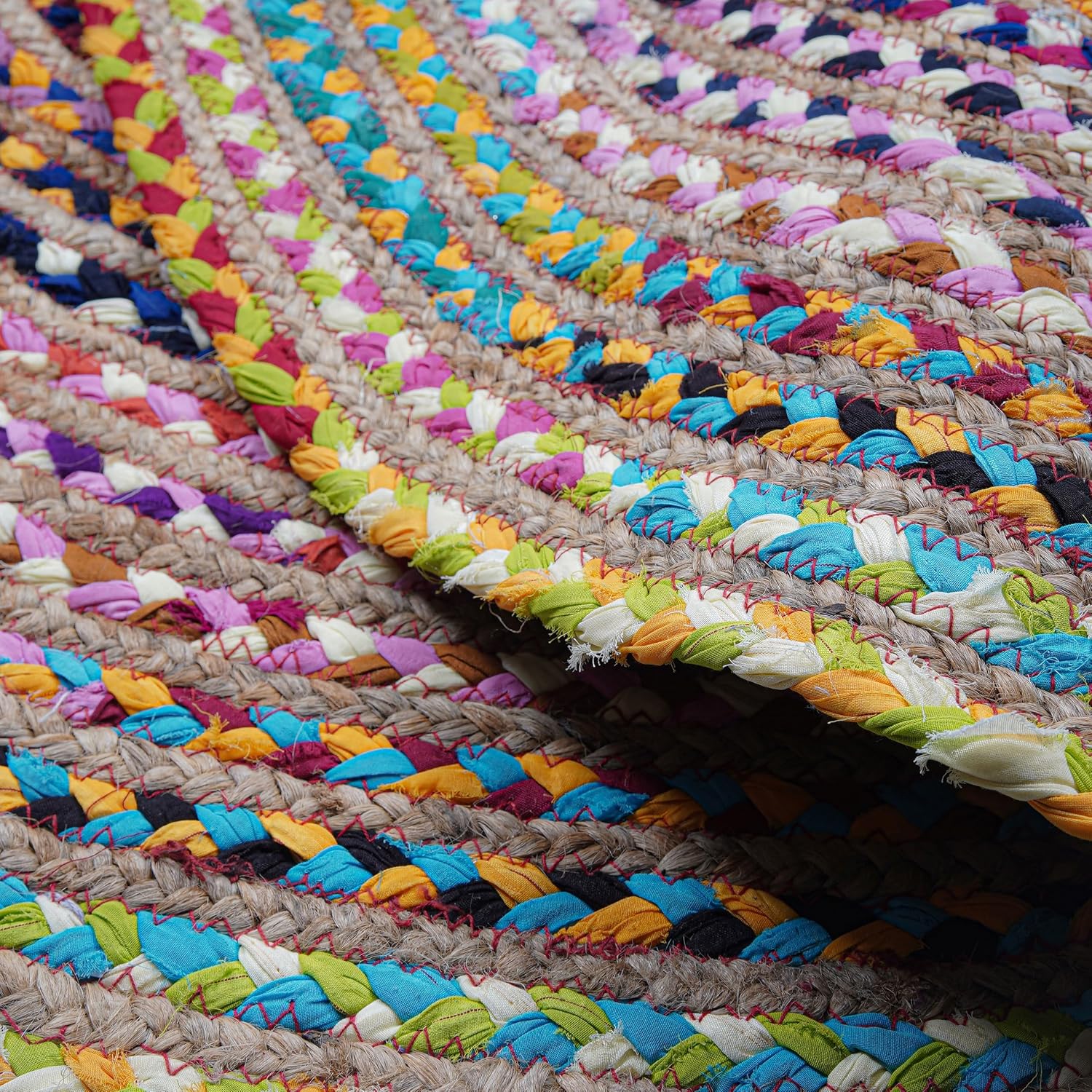 Braided Reversible Multicolor Jute Round Farmhouse Rug