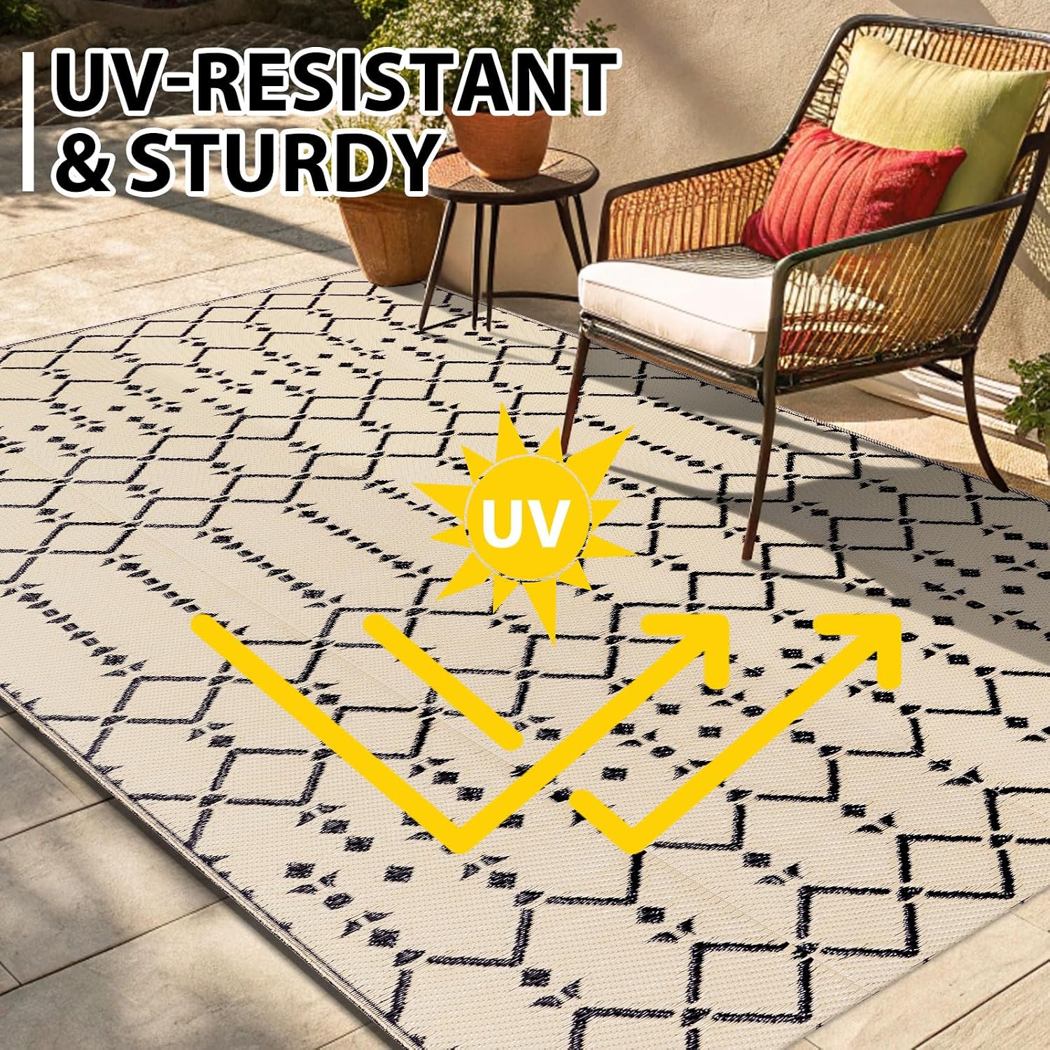 Reversible Boho 5x8 Waterproof Plastic Straw Outdoor Rug