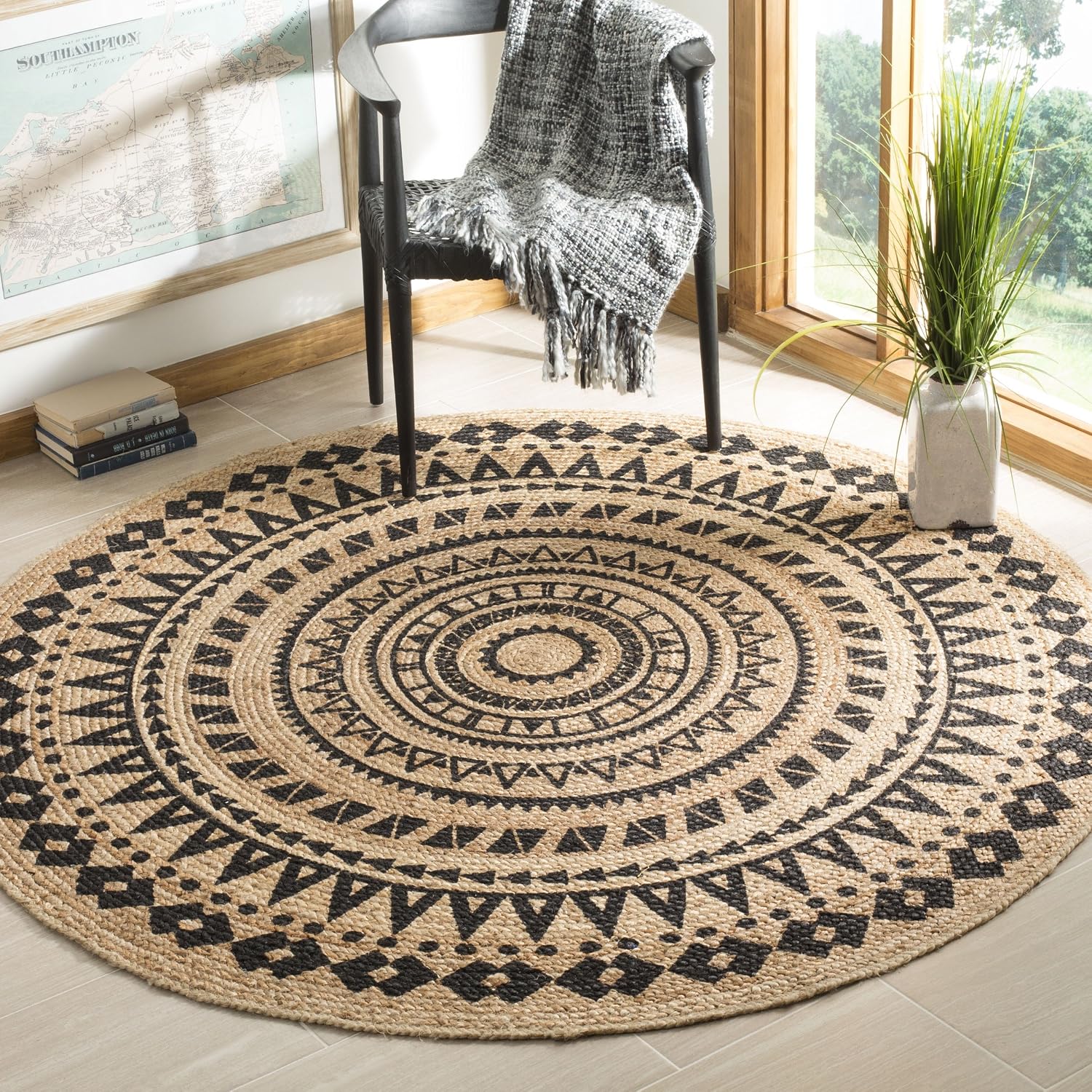 Handmade Braided Boho Jute Round High Traffic Area Rug