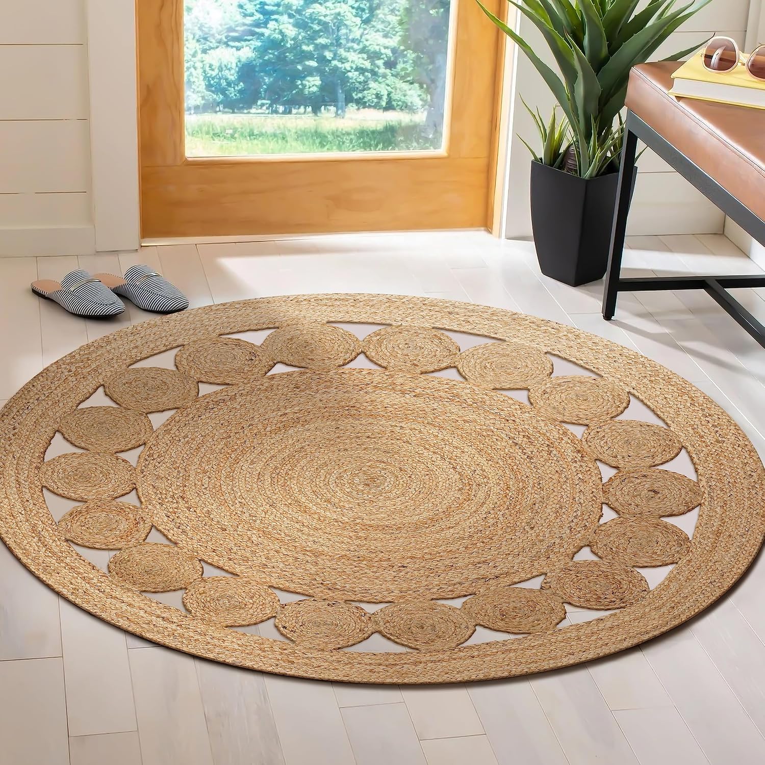 Handwoven Braided Boho Jute Round Farmhouse Area Rug