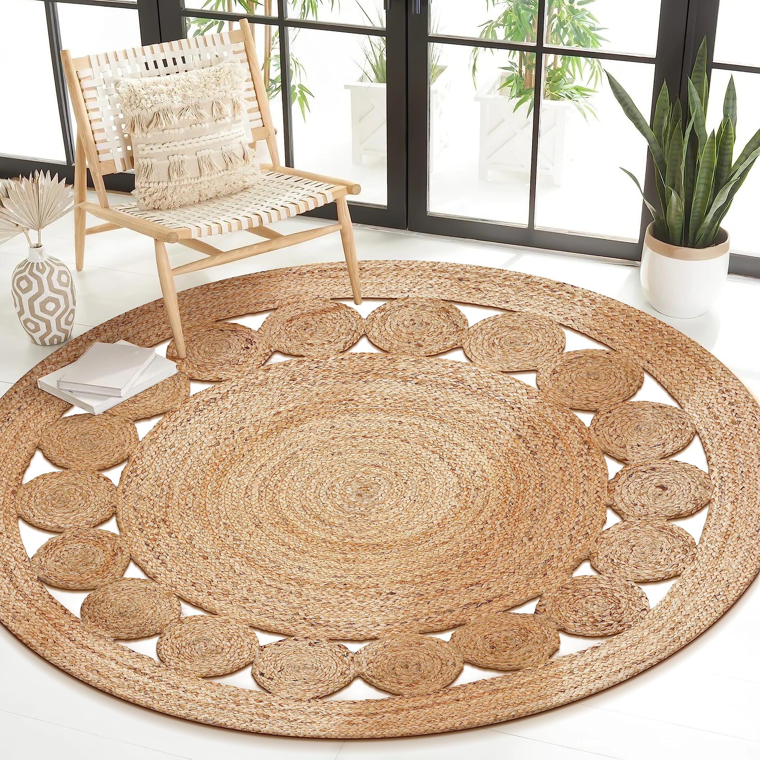 Handwoven Braided Boho Jute Round Farmhouse Area Rug