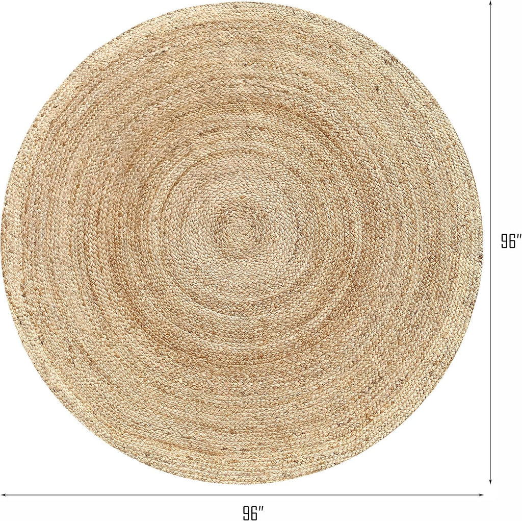 Handwoven Braided Natural Jute Round Boho Farmhouse Area Rug
