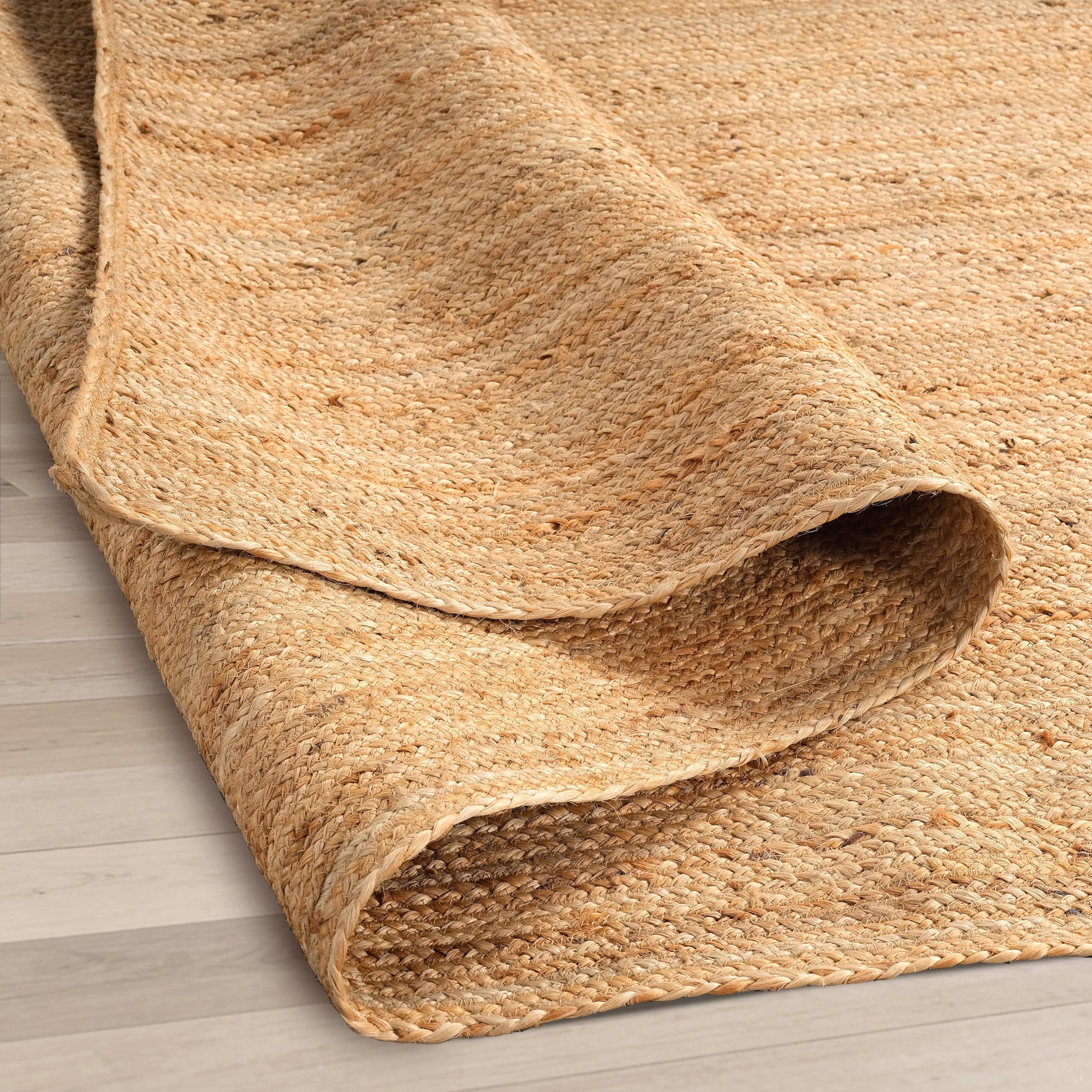 Handwoven Reversible Boho Jute Round Eco Farmhouse Area Rug