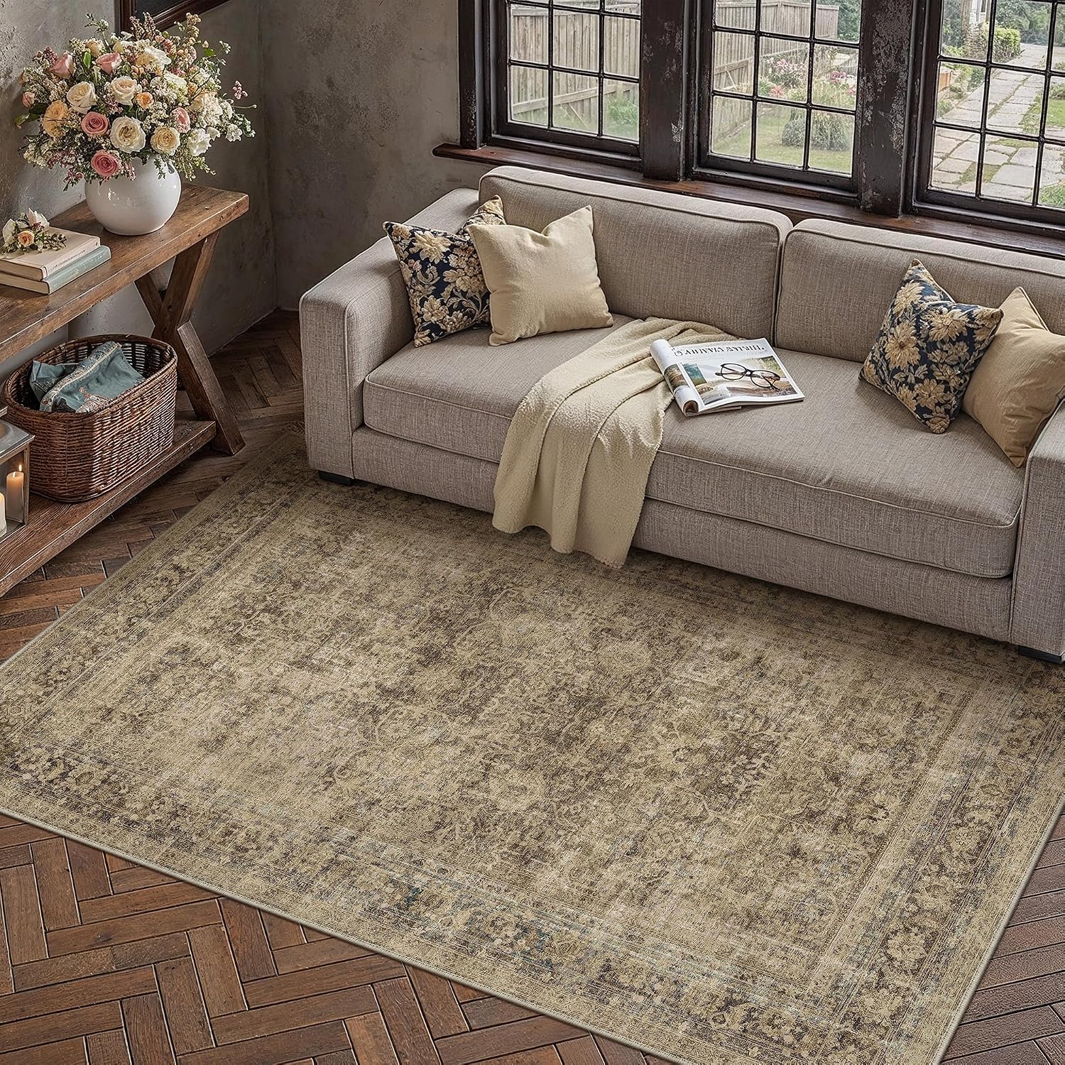Vintage Distressed 5x7 Washable Non Slip Area Rug